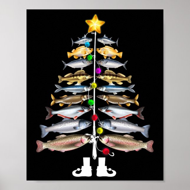 Merry Fishmas Weihnachtsbaum Funny Fishing Poster (Vorne)
