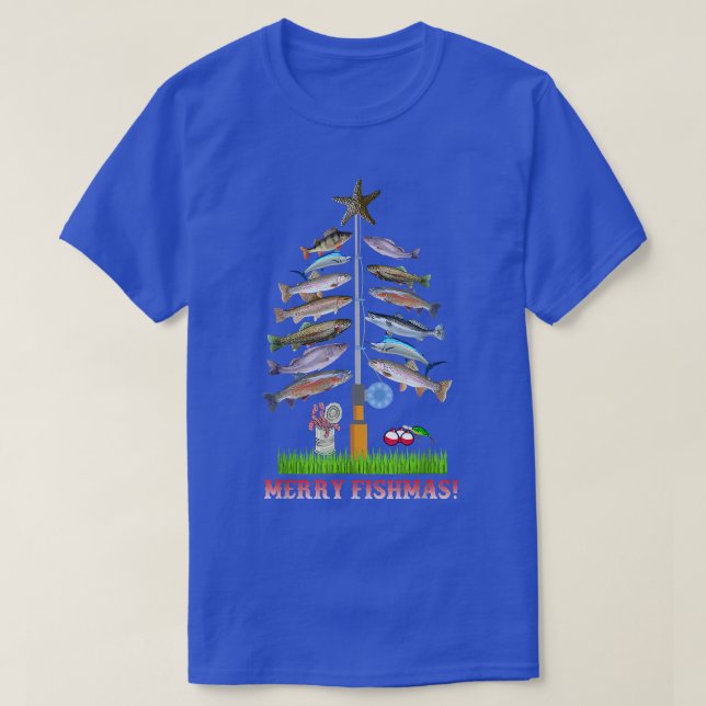 Merry Fishmas Weihnachtsbaum Lights Fish Funny Fis T-Shirt (Design vorne)
