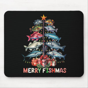 Merry Fishmas Weihnachtsbaumleuchten Fischen Mousepad