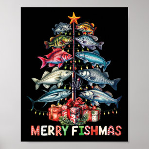 Merry Fishmas Weihnachtsbaumleuchten Fischen Poster