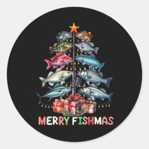 Merry Fishmas Weihnachtsbaumleuchten Fischen Runder Aufkleber