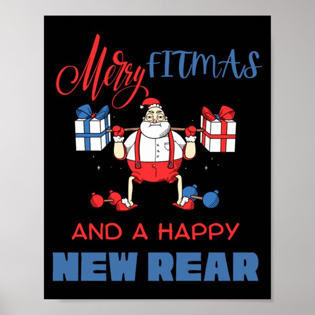 Merry Fitmas A Happy New Rear Gym Fitness Xmas T S Poster (Vorne)