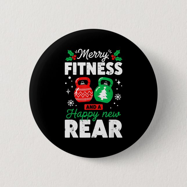 Merry Fitmas And A Happy New Rear Christmas Fitnes Button (Vorderseite)
