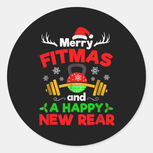 Merry Fitmas And A Happy New Year  Runder Aufkleber (Vorderseite)