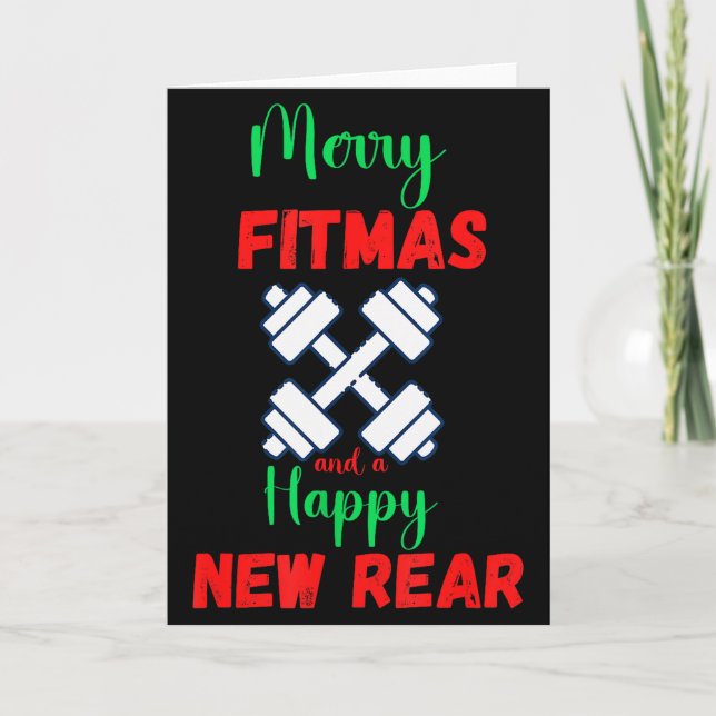 Merry Fitmas And Happy New Rear Fitness Funny Xmas Karte (Vorderseite)