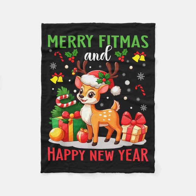 Merry Fitmas Happy New Year Funny Christmas New Ye Fleecedecke (Vorderseite)