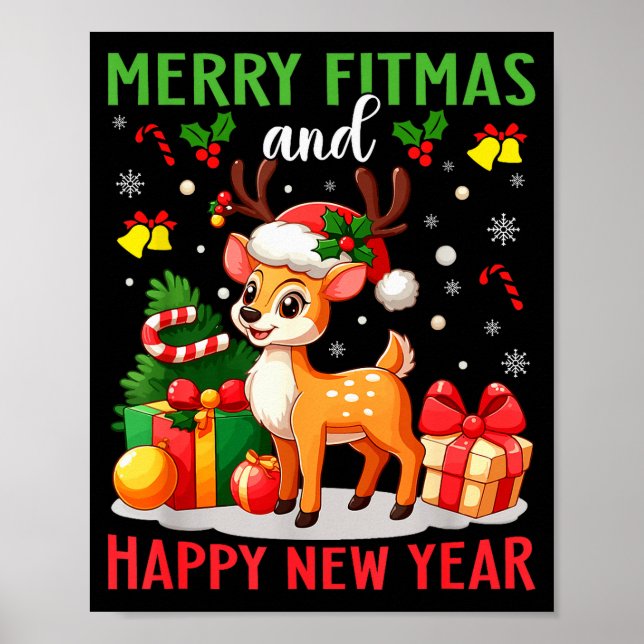 Merry Fitmas Happy New Year Funny Christmas New Ye Poster (Vorne)