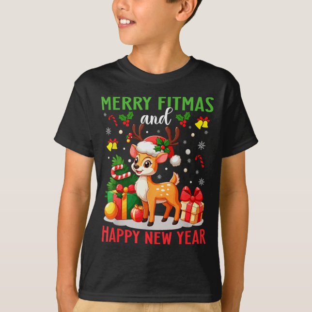 Merry Fitmas Happy New Year Funny Christmas New Ye T-Shirt (Vorderseite)