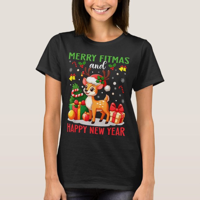 Merry Fitmas Happy New Year Funny Christmas New Ye T-Shirt (Vorderseite)