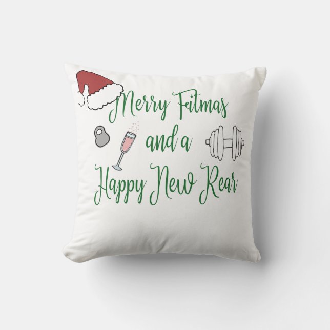 Merry Fitmas und ein glücklicher neuer Rücken Kissen (Vorderseite)
