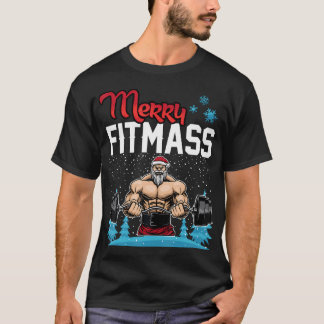 Merry FitmassFunny Santa Bodybuilder Gym-Fitness T-Shirt