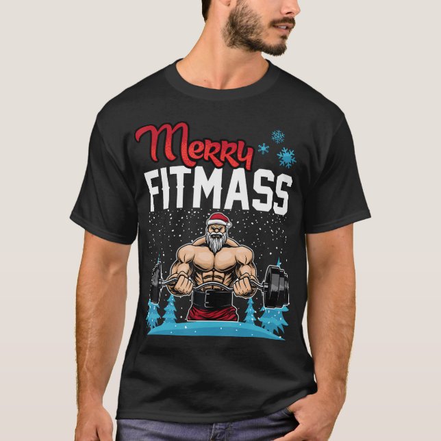Merry FitmassFunny Santa Bodybuilder Gym-Fitness T-Shirt (Vorderseite)