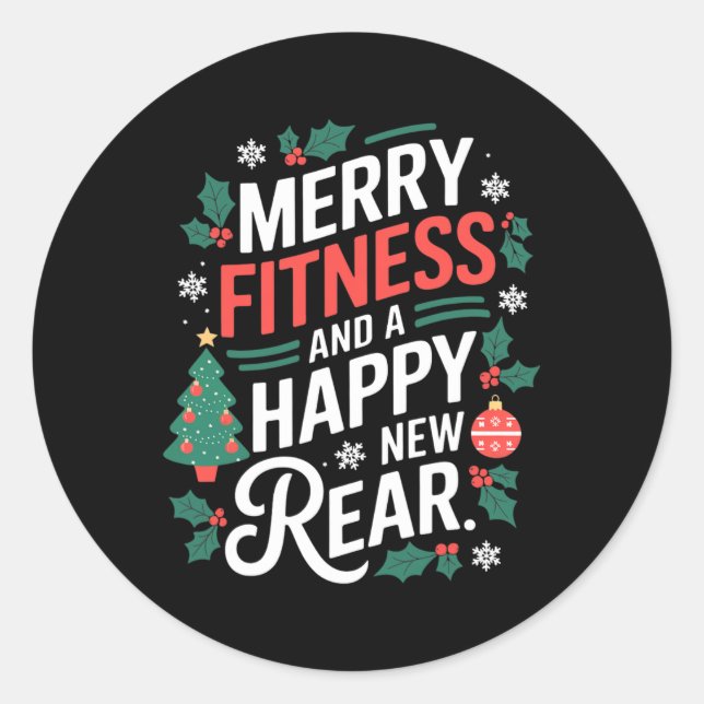Merry Fitness And A Happy New Rear Fitmas Christma Runder Aufkleber (Vorderseite)