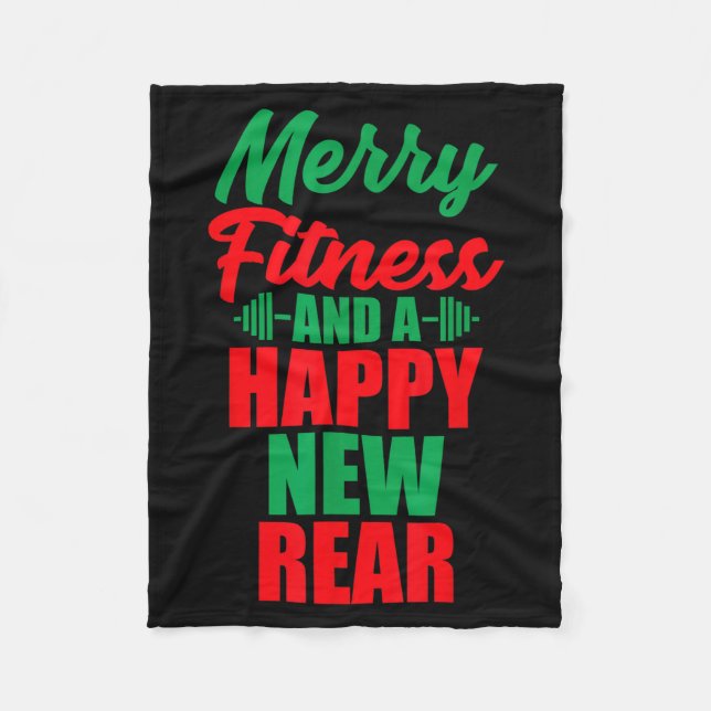 Merry Fitness And A Happy New Rear Funny Christmas Fleecedecke (Vorderseite)