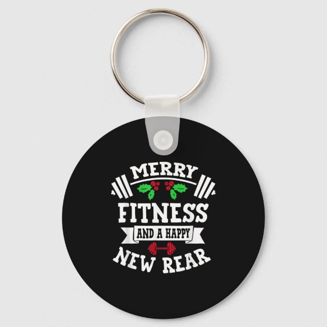 Merry Fitness And A Happy New Rear Funny Holidays  Schlüsselanhänger (Vorderseite)