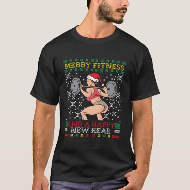 Merry Fitness And A Happy New Rear Miss Santa Ugly T-Shirt (Vorderseite)