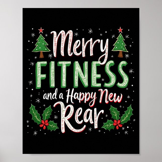 Merry Fitness And Happy New Rear Bodybuilding Xmas Poster (Vorne)