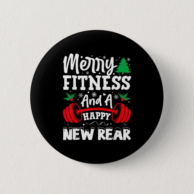 Merry Fitness Happy New Rear Workout Christmas  Button (Vorderseite)