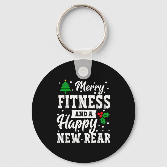 Merry Fitness Happy New Rear Workout Christmas Gym Schlüsselanhänger (Vorderseite)