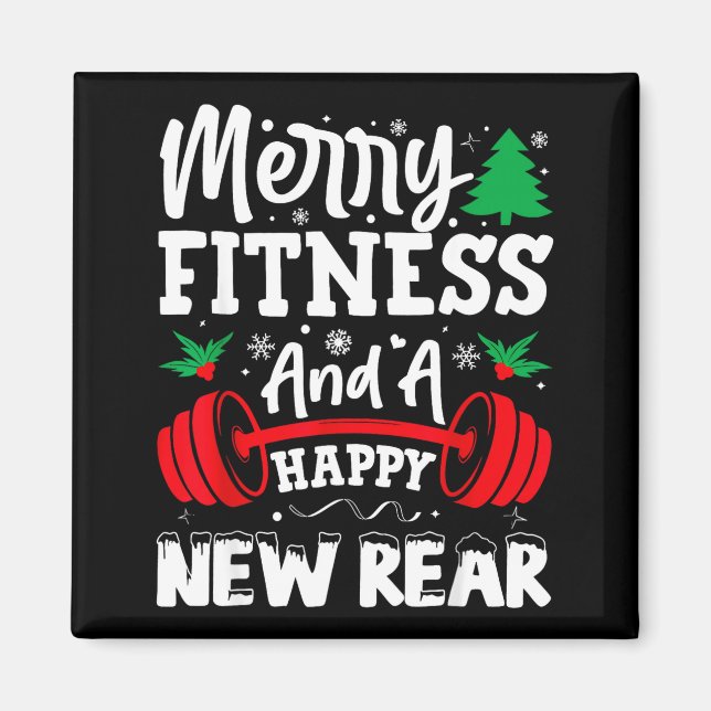 Merry Fitness Happy New Rear Workout Christmas  Magnet (Vorne)