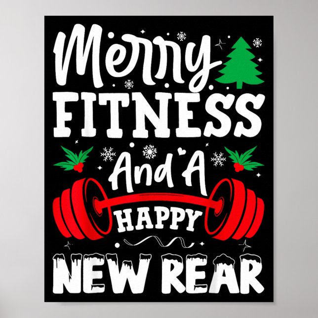 Merry Fitness Happy New Rear Workout Christmas  Poster (Vorne)