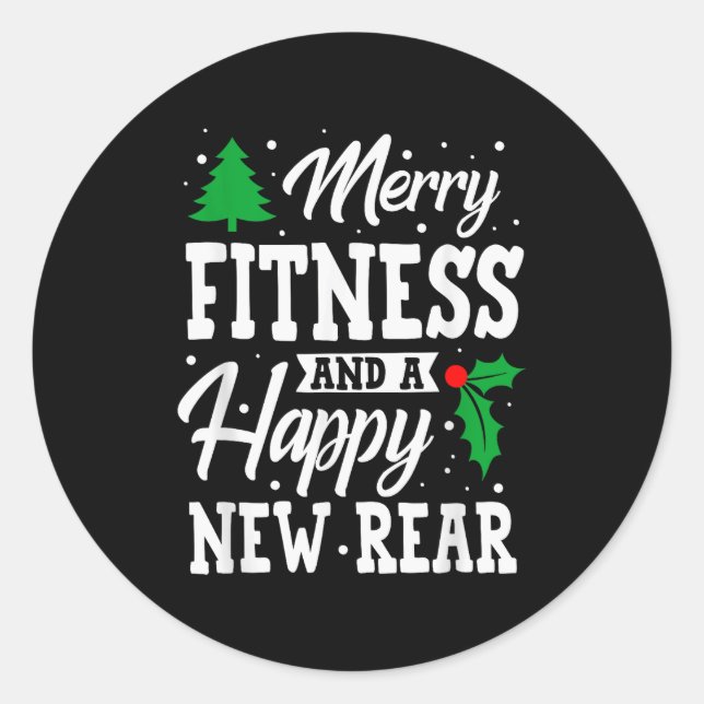Merry Fitness Happy New Rear Workout Christmas  Runder Aufkleber (Vorderseite)