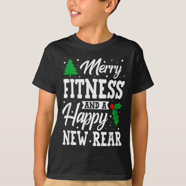 Merry Fitness Happy New Rear Workout Christmas  T-Shirt (Vorderseite)