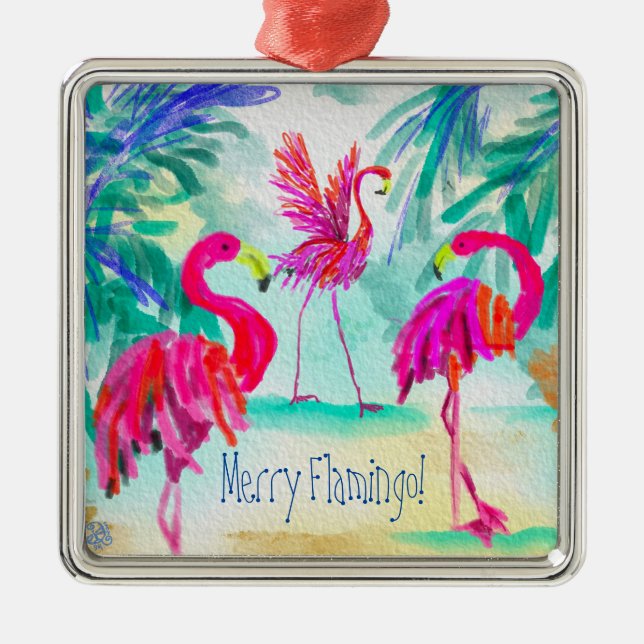 Merry Flamingo Ornament Aus Metall (Vorne)