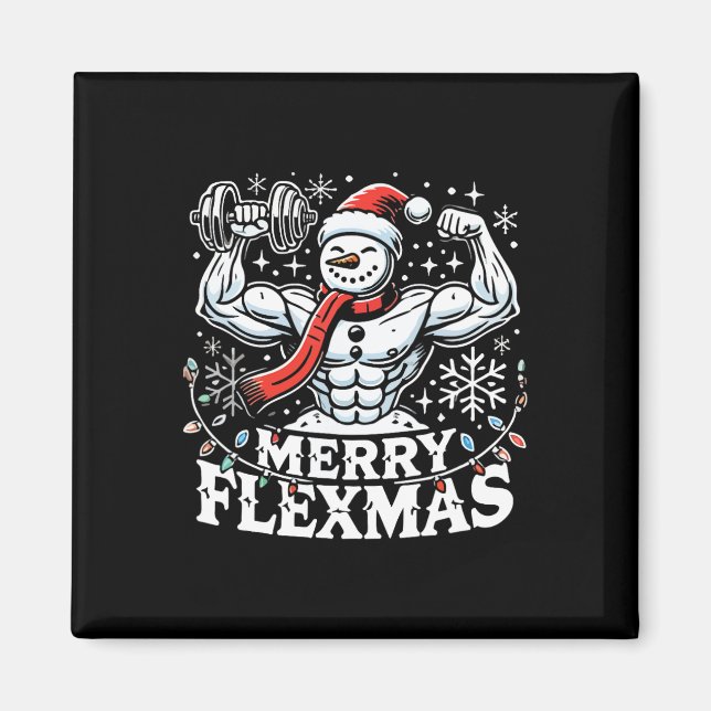 Merry Flexmas - Snowman Flexing Christmas Gym Body Magnet (Vorne)