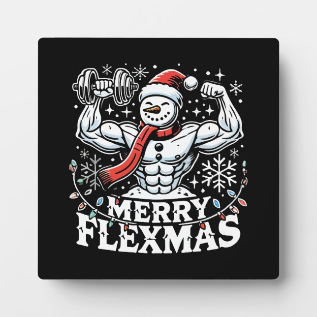 Merry Flexmas - Snowman Flexing Christmas Gym Fotoplatte (Vorderseite)