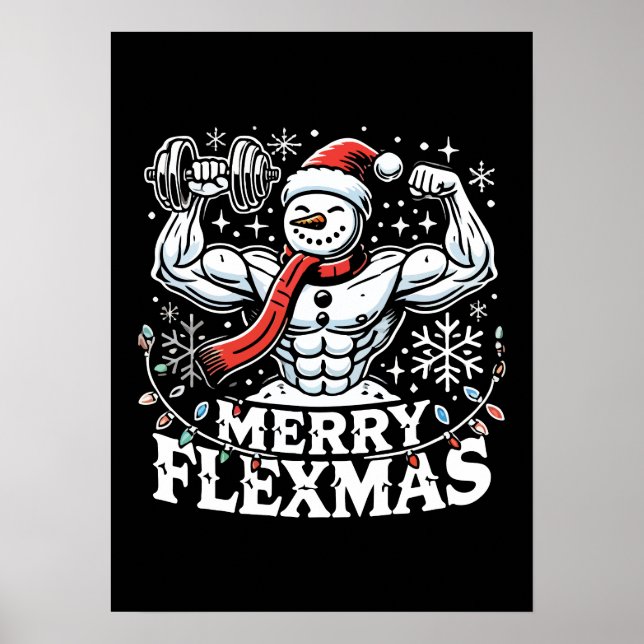 Merry Flexmas - Snowman Flexing Christmas Gym Poster (Vorne)