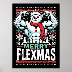 Merry Flexmas - Snowman Flexing Christmas Gym Poster