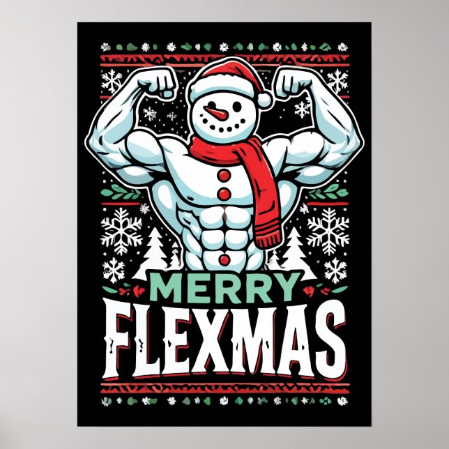 Merry Flexmas - Snowman Flexing Christmas Gym Poster (Vorne)