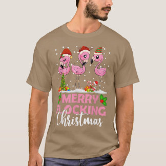 Merry Flocking Christmas Flamingo Weihnachtsbaum S T-Shirt