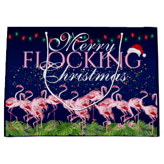 Merry Flocking Christmas Pink Flamingo Große Geschenktüte