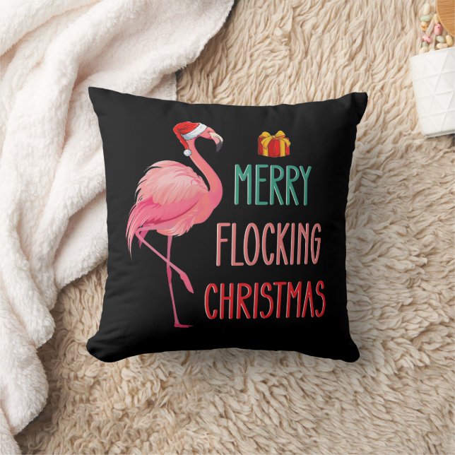 Merry Flocking Weihnachten Funny Flamingo Holiday Kissen (Decke)
