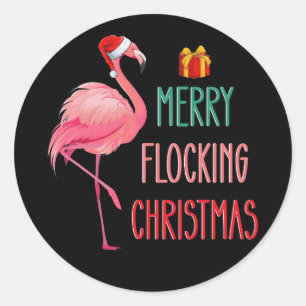 Merry Flocking Weihnachten Funny Flamingo Holiday Runder Aufkleber