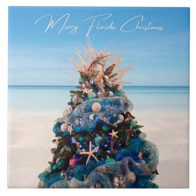 Merry Florida Christmas Tropical Beach HolidayTree Fliese (Vorderseite)