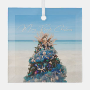 Merry Florida Christmas Tropical Beach HolidayTree Ornament Aus Glas