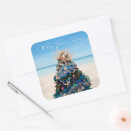 Merry Florida Weihnachten Tropical Beach and Tree Quadratischer Aufkleber