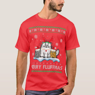 Merry Fluffmas Cats Santa Reindeer Ugly Weihnachte T-Shirt