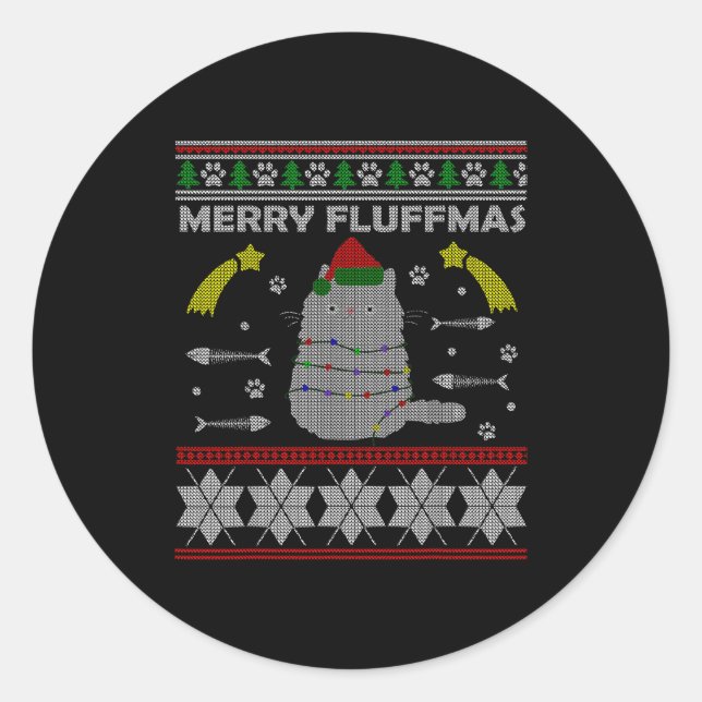 Merry Fluffmas Cute Ugly Christmas Outfit For Wome Runder Aufkleber (Vorderseite)