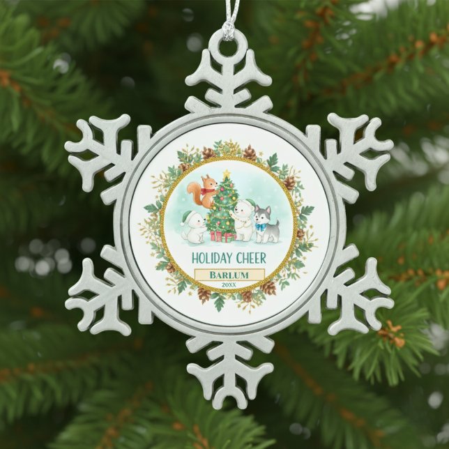 Merry Forest Custom  Schneeflocken Zinn-Ornament (Merry Forest Custom Snowflake Pewter Christmas Ornament )