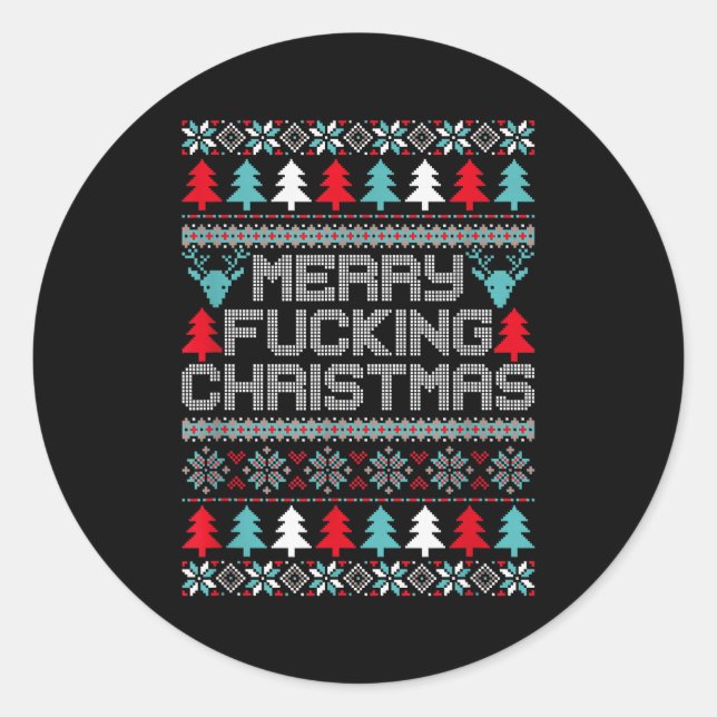 Merry Foring Christmas Ugly Christmas Shirt Xmas G Runder Aufkleber (Vorderseite)