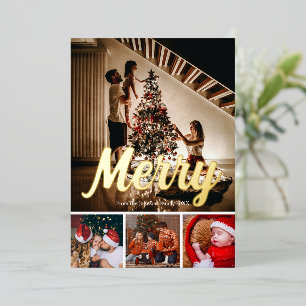 Merry Foto Collage Gold Text Folien Feiertagskarte