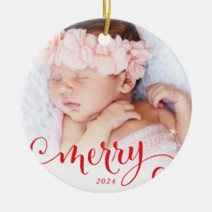 MERRY FOTO Familienspass Kalligraphie Overlay Rot Keramik Ornament