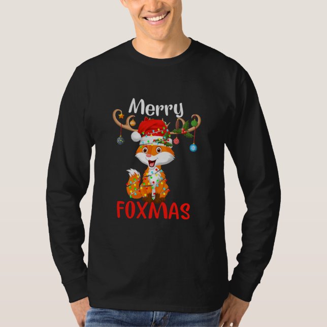 Merry Foxmas Funny Fox Weihnachtsschmuck Leuchten T-Shirt (Vorderseite)