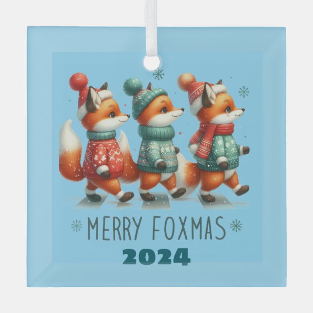 Merry Foxmas Ornament Aus Glas (Vorderseite)