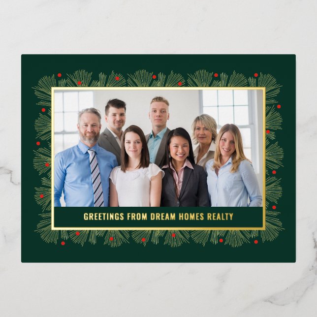Merry Frame FOIL Business Holiday Postcard Folie Einladungspostkarte (Vorderseite)