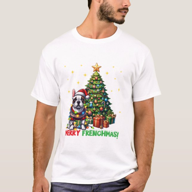Merry Frenchmas French Bulldog T-Shirt (Vorderseite)
